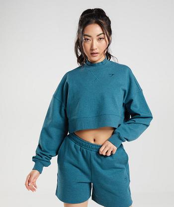 Accessories Gymshark Rest Day Sweats Cropped Pullover Mujer Grises Azules | MX_4529LIS