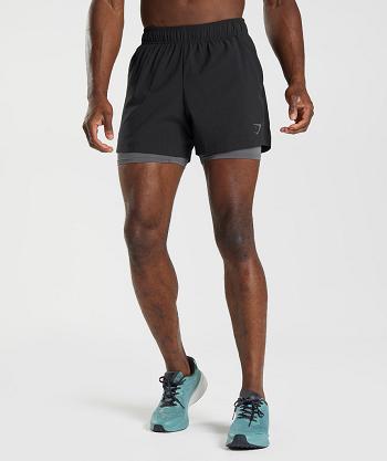 Bermudas Gymshark Deporte 5" 2 In 1 Hombre Negros Grises | MX_3586SGL