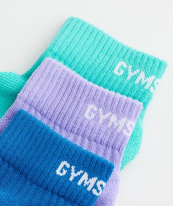 Calcetines Gymshark Jacquard Quarter 3Pk Accessories Turquesa Claro Azules Morados Azules | MX_2767DFM