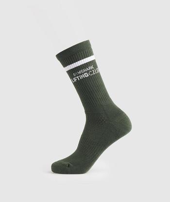 Calcetines Gymshark Social Club Double Stripe 1pk Hombre Verde Oliva Blancos | MX_3792JPQ