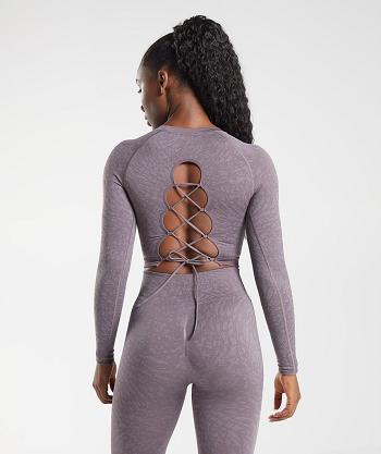 Camisa Recortada Gymshark Adapt Animal Seamless Encaje Up Back Mujer Morados | MX_4453ZUT