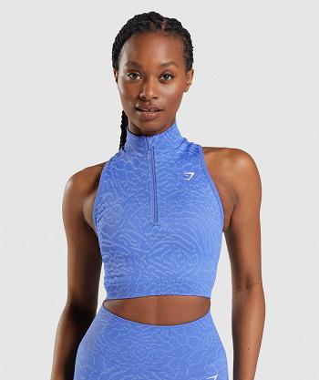 Camisa Recortada Gymshark Adapt Animal Seamless 1/2 Zip Mujer Azules | MX_4465FDN