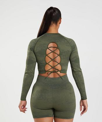 Camisa Recortada Gymshark Adapt Camo Seamless Encaje Up Back Mujer Verde Oliva Verde Oliva | MX_4357WNB