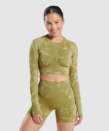 Camisa Recortada Gymshark Adapt Camo Seamless Long Sleeve Mujer Verdes | MX_4364JPQ