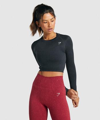 Camisa Recortada Gymshark Adapt Fleck Seamless Long Sleeve Mujer Negros | MX_4380MQZ