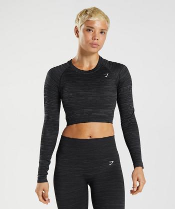 Camisa Recortada Gymshark Adapt Marl Seamless Long Sleeve Mujer Negros Grises | MX_4347KOR