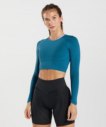 Camisa Recortada Gymshark Apex Seamless Mujer Azules Grises Oscuro Azules | MX_4408QMA