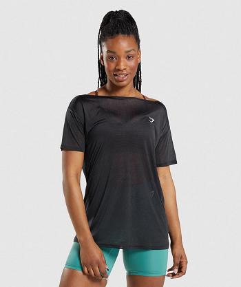 Camisa Recortada Gymshark Entrenamiento Oversized Mujer Negros | MX_4471DFM