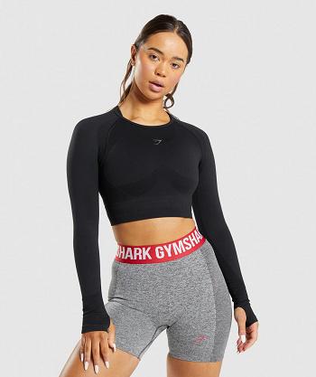 Camisa Recortada Gymshark Flex Sports Long Sleeve Mujer Negros | MX_4402XYU