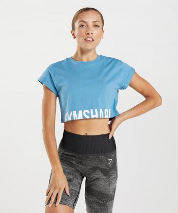 Camisa Recortada Gymshark Fraction Mujer Azules | MX_4403CTV