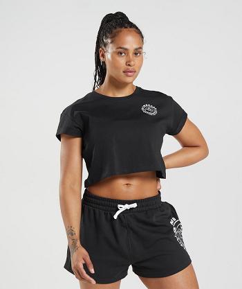 Camisa Recortada Gymshark Legacy Mujer Negros | MX_4358AHK