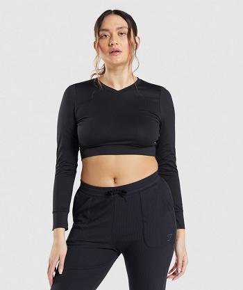 Camisa Recortada Gymshark Pause Open Back Long Sleeve Mujer Negros | MX_4378BEX