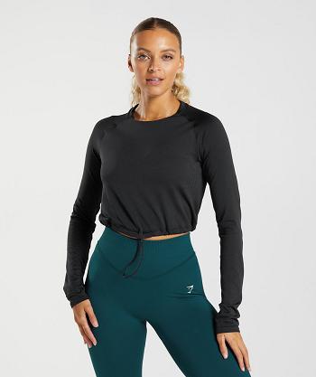 Camisa Recortada Gymshark Sweat Seamless Long Sleeve Mujer Negros | MX_4394DFM