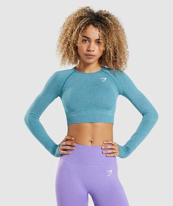 Camisa Recortada Gymshark Vital Seamless 2.0 Long Sleeve Mujer Turquesa | MX_4354NWY