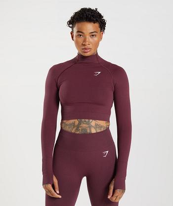 Camisa Recortada Gymshark Vital Seamless 2.0 High Neck Midi Mujer Vino | MX_4398JPQ