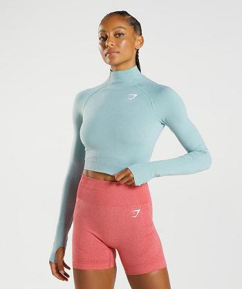 Camisa Recortada Gymshark Vital Seamless 2.0 High Neck Mujer Azules | MX_4480CTV