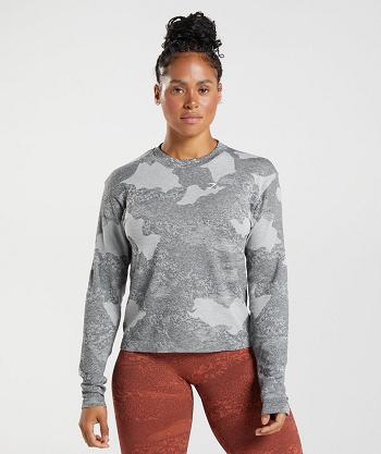 Long Sleeve Gymshark Adapt Camo Seamless Mujer Grises Claro Negros | MX_4240GSO