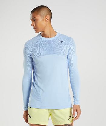 Long Sleeve Gymshark Apex Seamless Hombre Beige Azules Azules | MX_3383JPQ