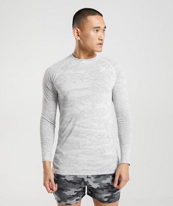 Long Sleeve Gymshark Geo Seamless Hombre Blancos Grises Claro | MX_3365NWY