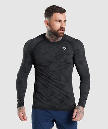 Long Sleeve Gymshark Geo Seamless Hombre Negros Grises | MX_3428JPQ