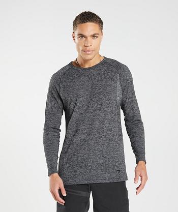 Long Sleeve Gymshark Retake Seamless Hombre Negros Blancos | MX_3401OKI