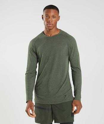 Long Sleeve Gymshark Retake Seamless Hombre Verde Oliva | MX_3402PJJ