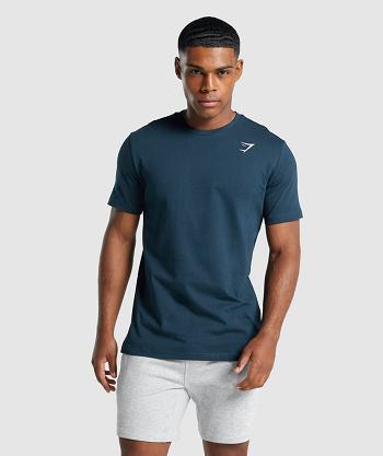 T Shirts Gymshark Crest Hombre Azul Marino | MX_3287KOR