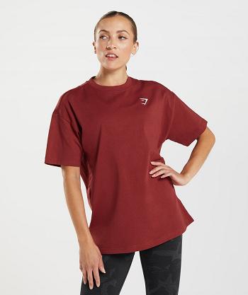 T Shirts Gymshark Entrenamiento Oversized Mujer Rojos | MX_4025OKI