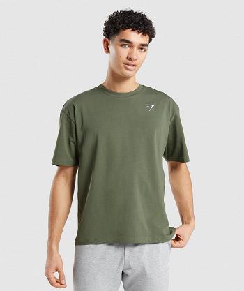 T Shirts Gymshark Essential Oversized Hombre Verde Oliva | MX_3241JPQ