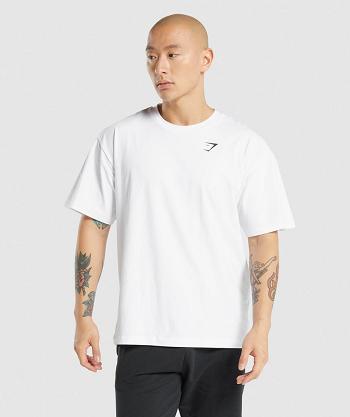 T Shirts Gymshark Essential Oversized Hombre Blancos | MX_3273CTV