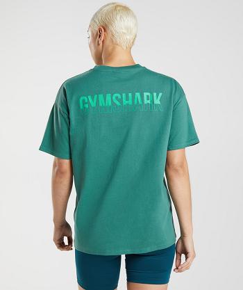 T Shirts Gymshark Fraction Oversized Mujer Verdes | MX_4037ZUT