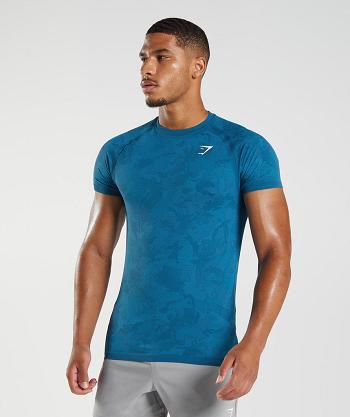 T Shirts Gymshark Geo Seamless Hombre Azules Grises Oscuro Azules | MX_3230YXF