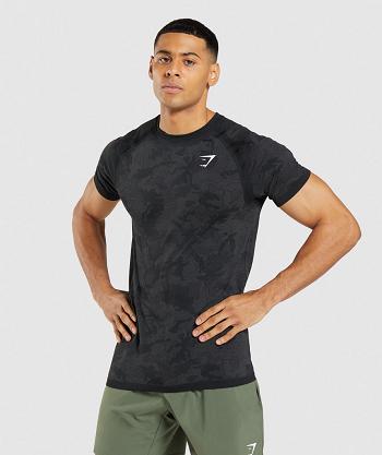 T Shirts Gymshark Geo Seamless Hombre Negros Grises | MX_3278QMA