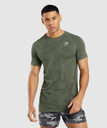 T Shirts Gymshark Geo Seamless Hombre Verde Oliva Negros | MX_3279WNB