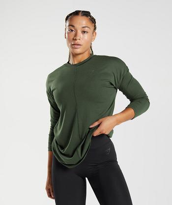 T Shirts Gymshark Gs Power Long Sleeve Mujer Verde Oliva | MX_4040VRW