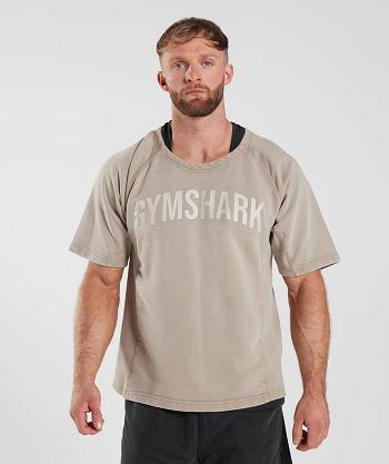 T Shirts Gymshark Power Washed Rag Top Hombre Marrom | MX_3092PJJ