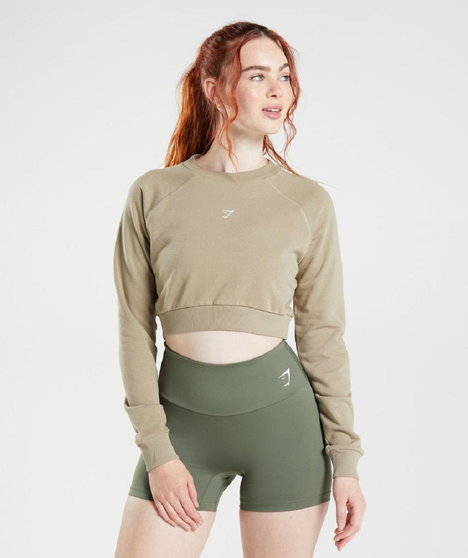 Accessories Gymshark Entrenamiento Cropped Sueter Mujer Marrom | MX_4527JPQ