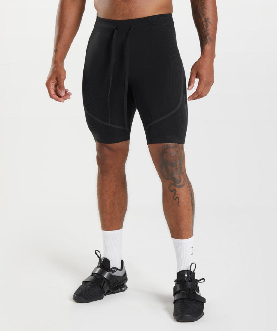 Bermudas Gymshark 315 Seamless 1/2 Hombre Negros Grises | MX_2931JPQ