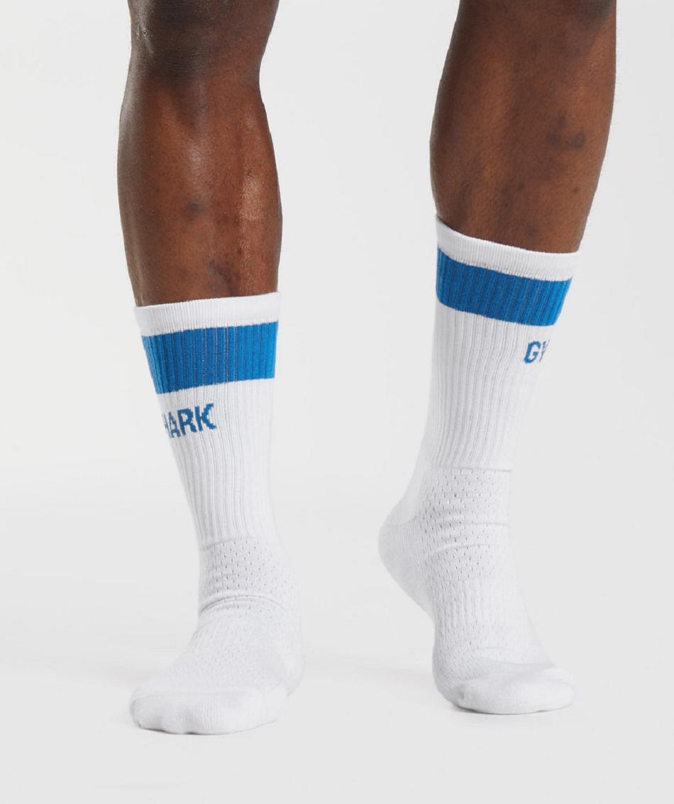 Calcetines Gymshark Premium Jacquard Single Accessories Blancos Azules | MX_2787GSO