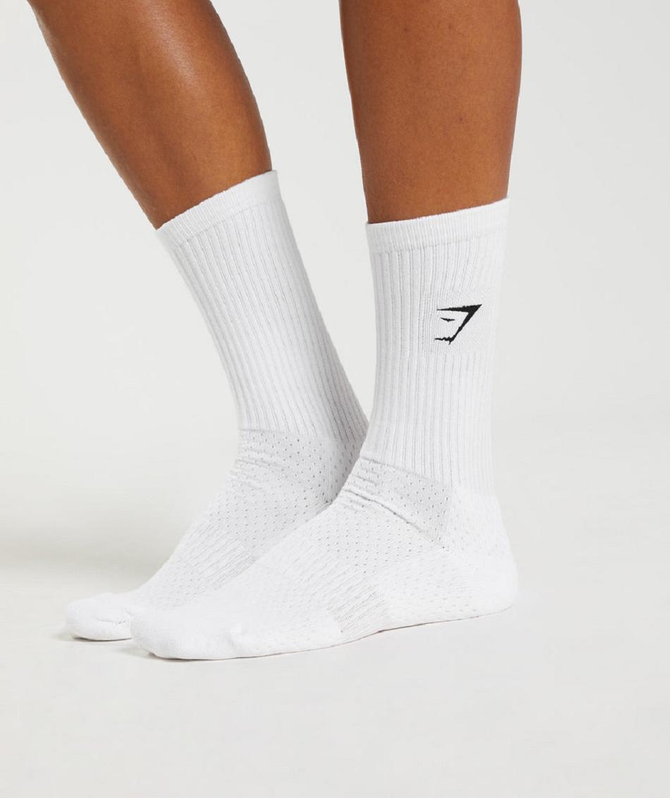 Calcetines Gymshark Premium Sharkhead Crew Single Accessories Blancos | MX_2775XYU