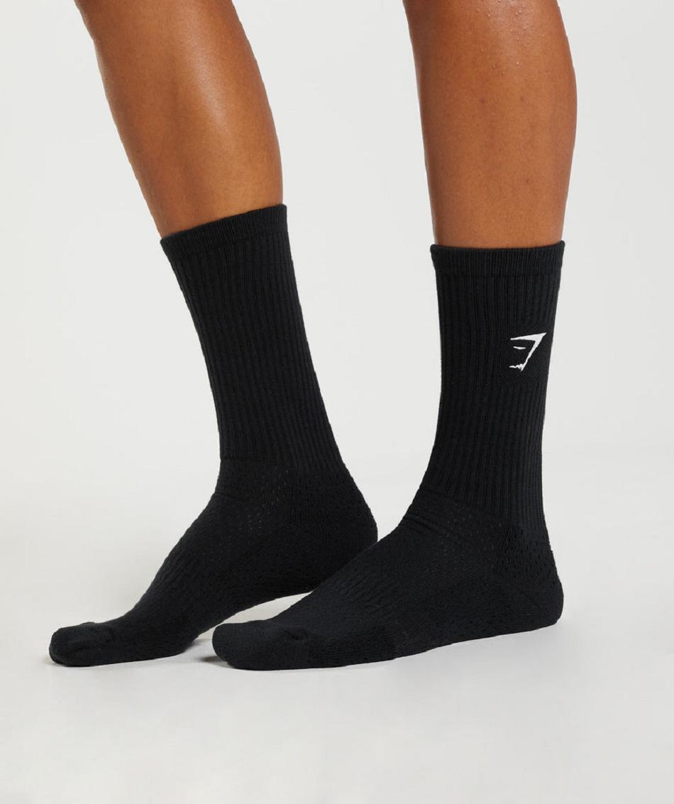 Calcetines Gymshark Premium Sharkhead Crew Single Hombre Negros | MX_3758WNB