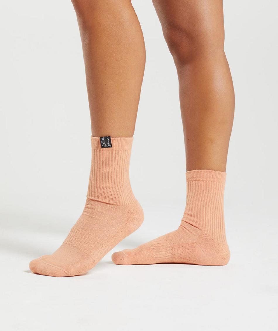 Calcetines Gymshark Whitney Tab Crew 1pk Accessories Beige | MX_2766SGL