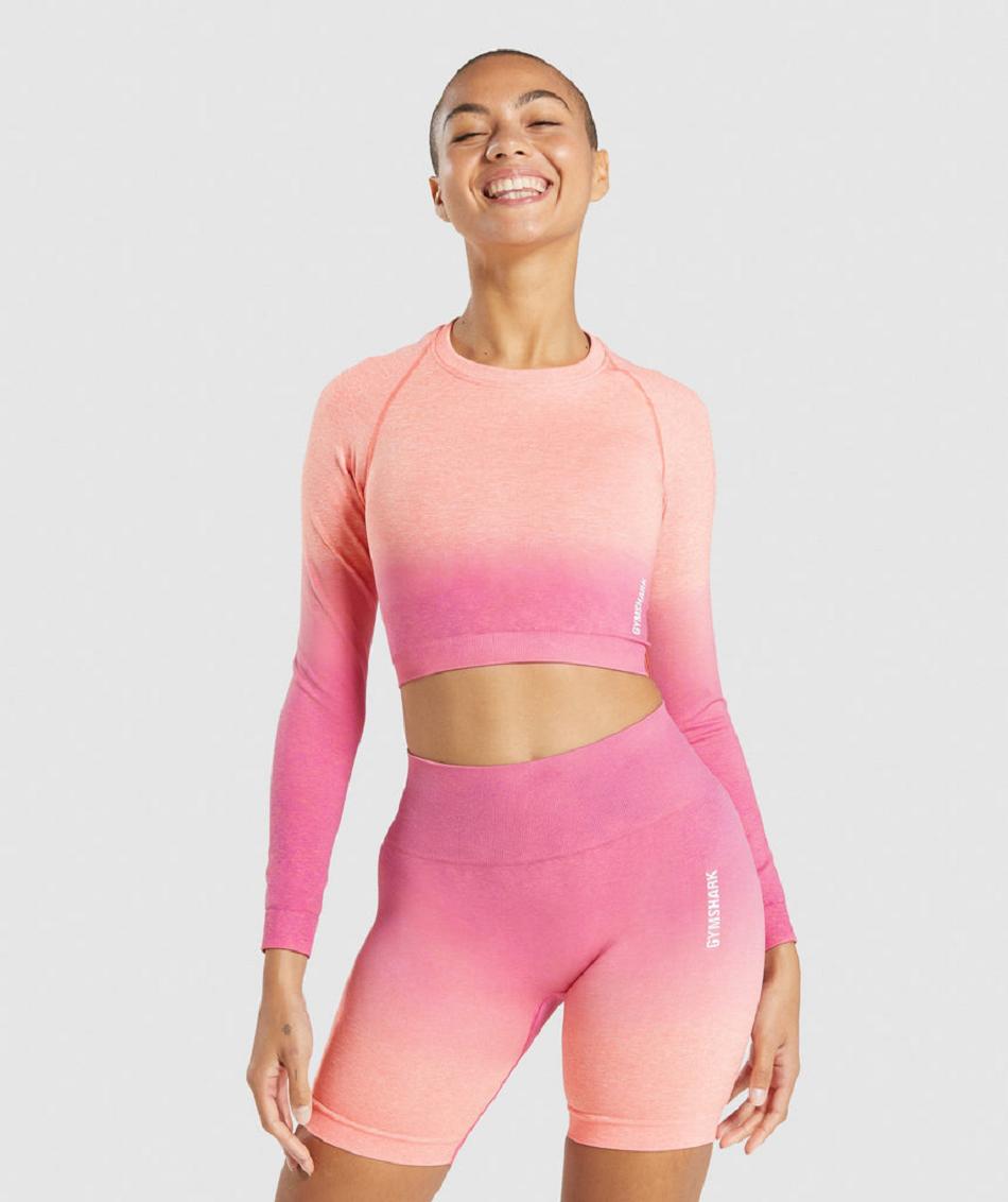 Camisa Recortada Gymshark Adapt Ombre Seamless Long Sleeve Mujer Naranjas Rosas | MX_4342DFM