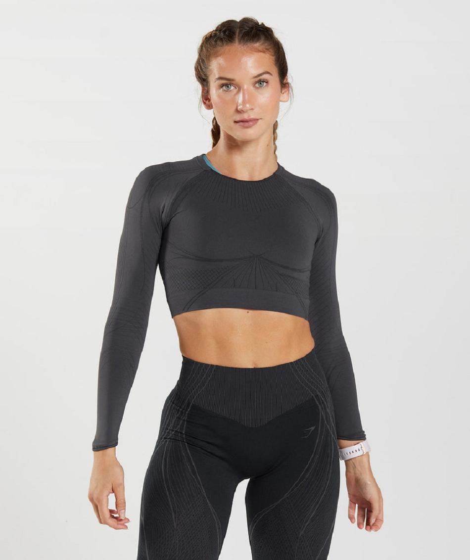 Camisa Recortada Gymshark Apex Seamless Mujer Negros Grises Negros | MX_4492ILH