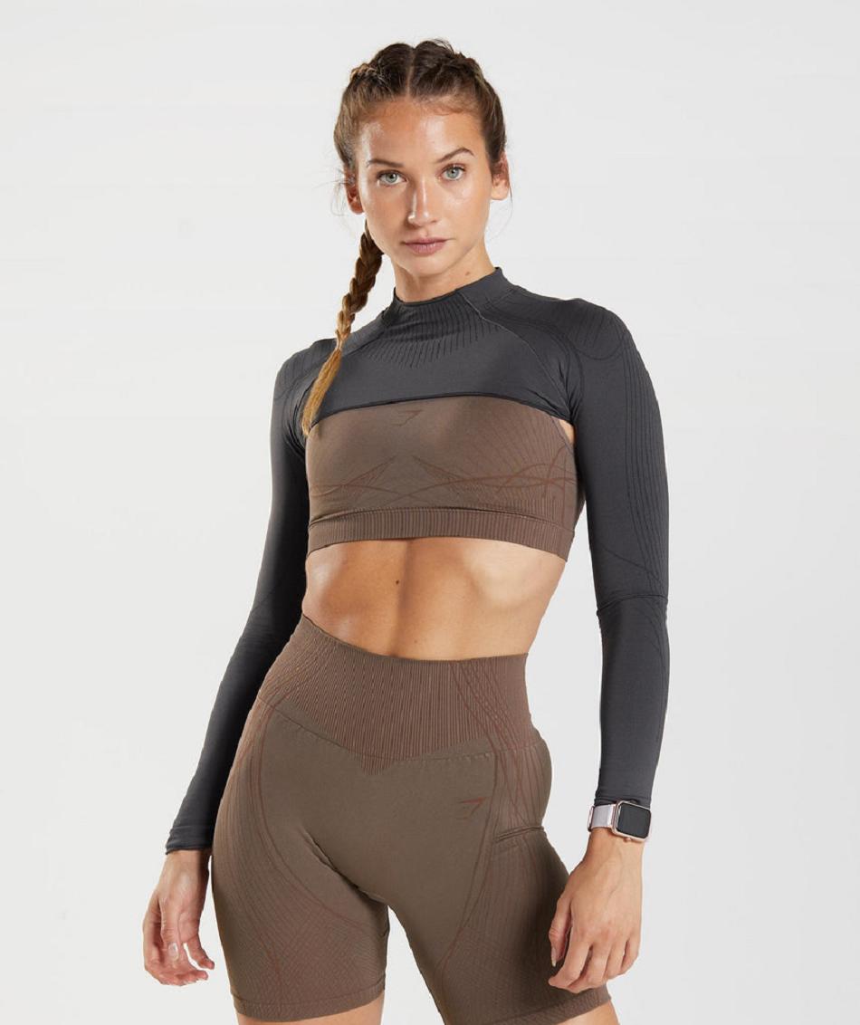 Camisa Recortada Gymshark Apex Seamless Shrug Mujer Negros Grises Negros | MX_4501HAP