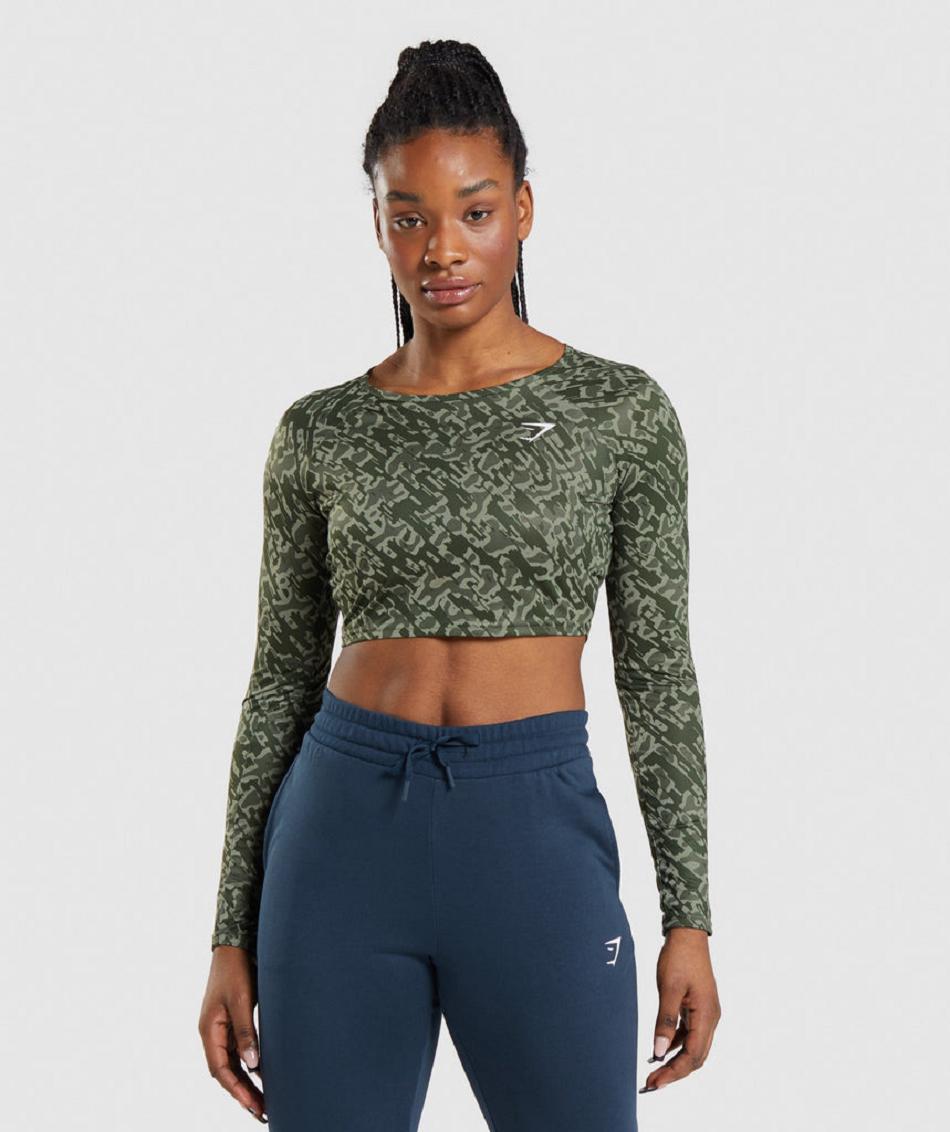 Camisa Recortada Gymshark Entrenamiento Long Sleeve Mujer Verdes | MX_4389OKI