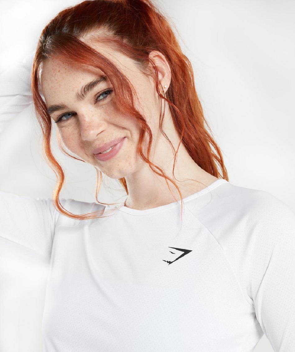 Camisa Recortada Gymshark Entrenamiento Long Sleeve Mujer Blancos | MX_4421GSO