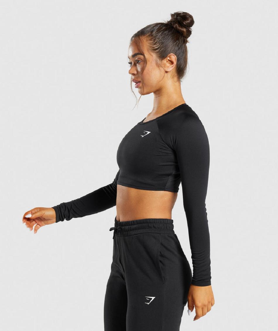 Camisa Recortada Gymshark Entrenamiento Long Sleeve Mujer Negros | MX_4448GSO