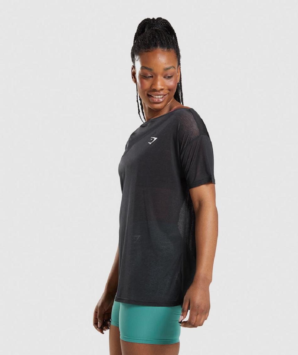 Camisa Recortada Gymshark Entrenamiento Oversized Mujer Negros | MX_4471DFM