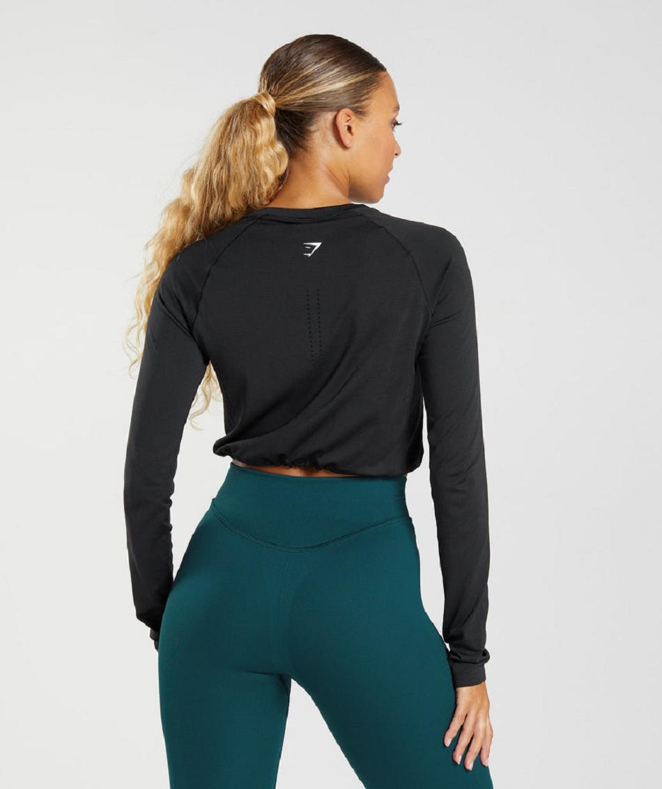 Camisa Recortada Gymshark Sweat Seamless Long Sleeve Mujer Negros | MX_4394DFM